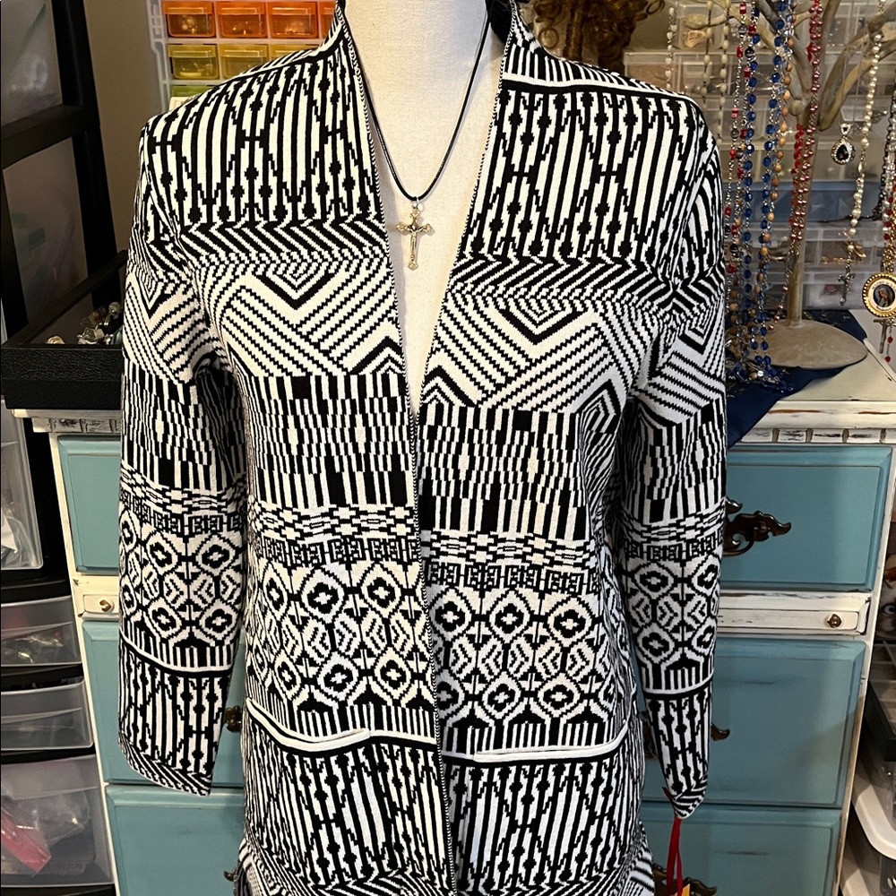 Ruby Rd, Black and White Cardigan, Size Small Petite, new w/tags - Picture 2 of 9